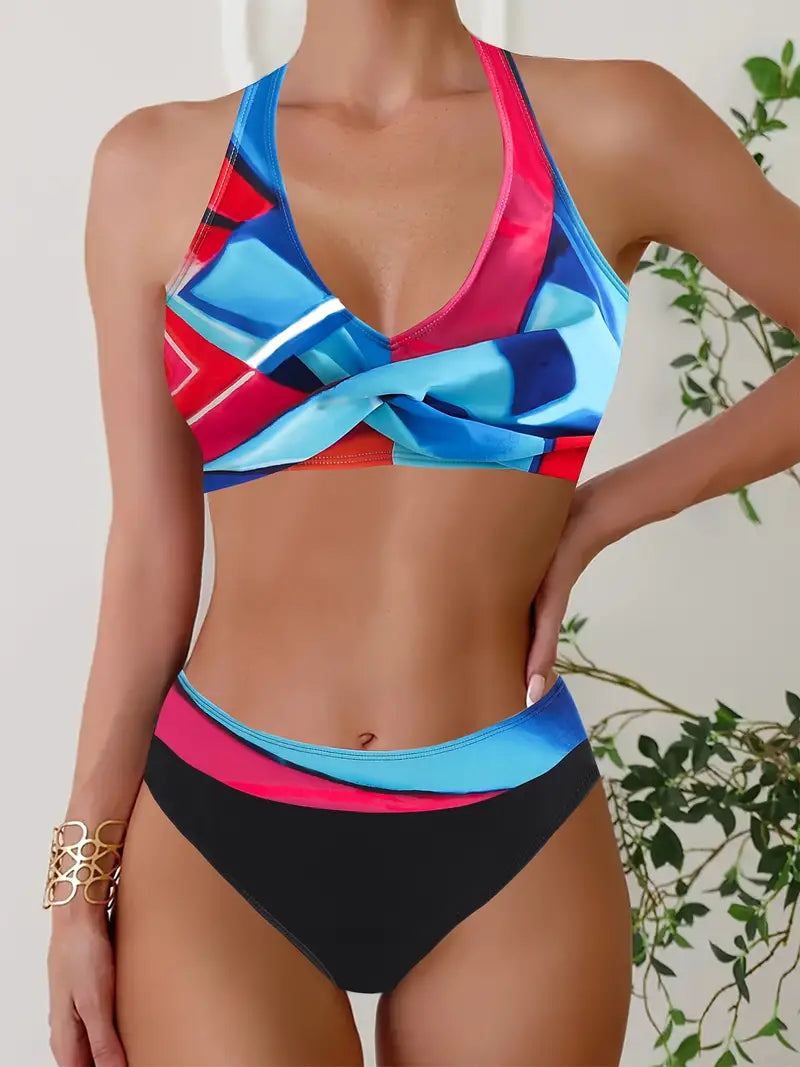 LP | Stampa casuale alla moda Halter Cross Bikini