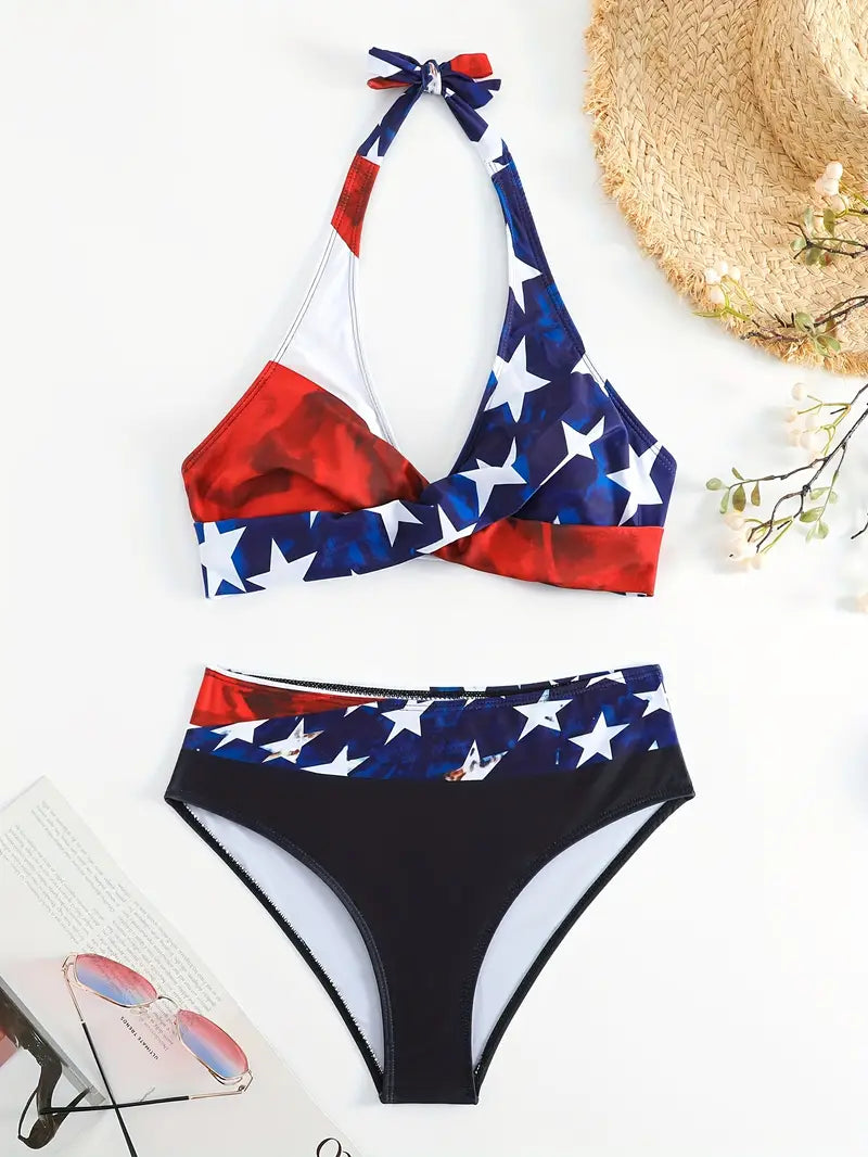 LP | Stampa casuale alla moda Halter Cross Bikini