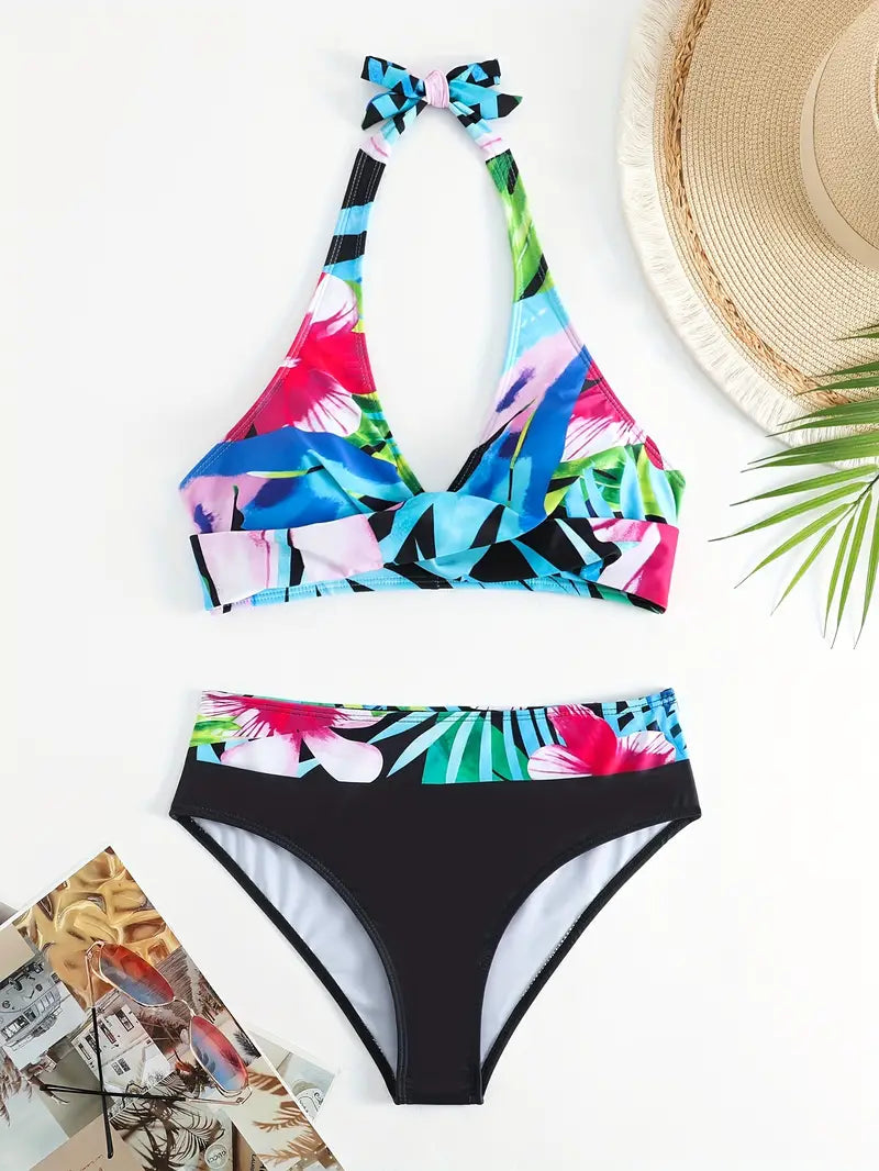 LP | Stampa casuale alla moda Halter Cross Bikini
