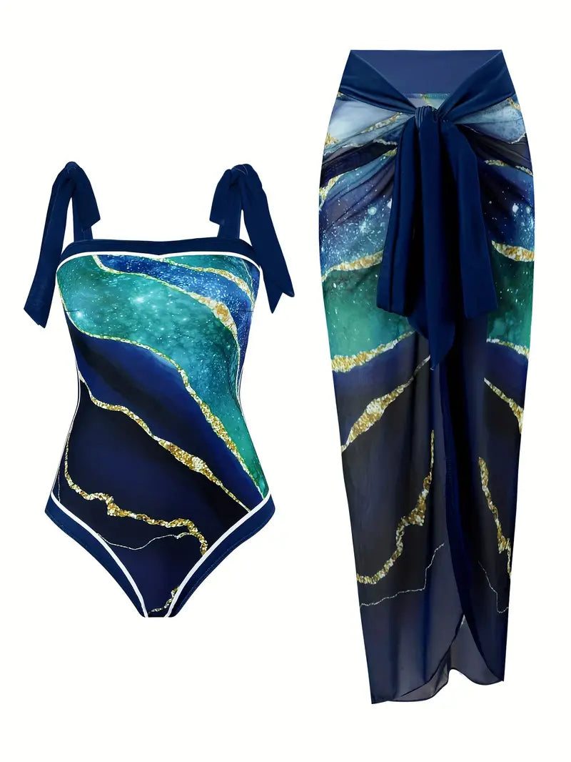 LP | Elegante costume da bagno e gonna con stampa marmo in un unico pezzo