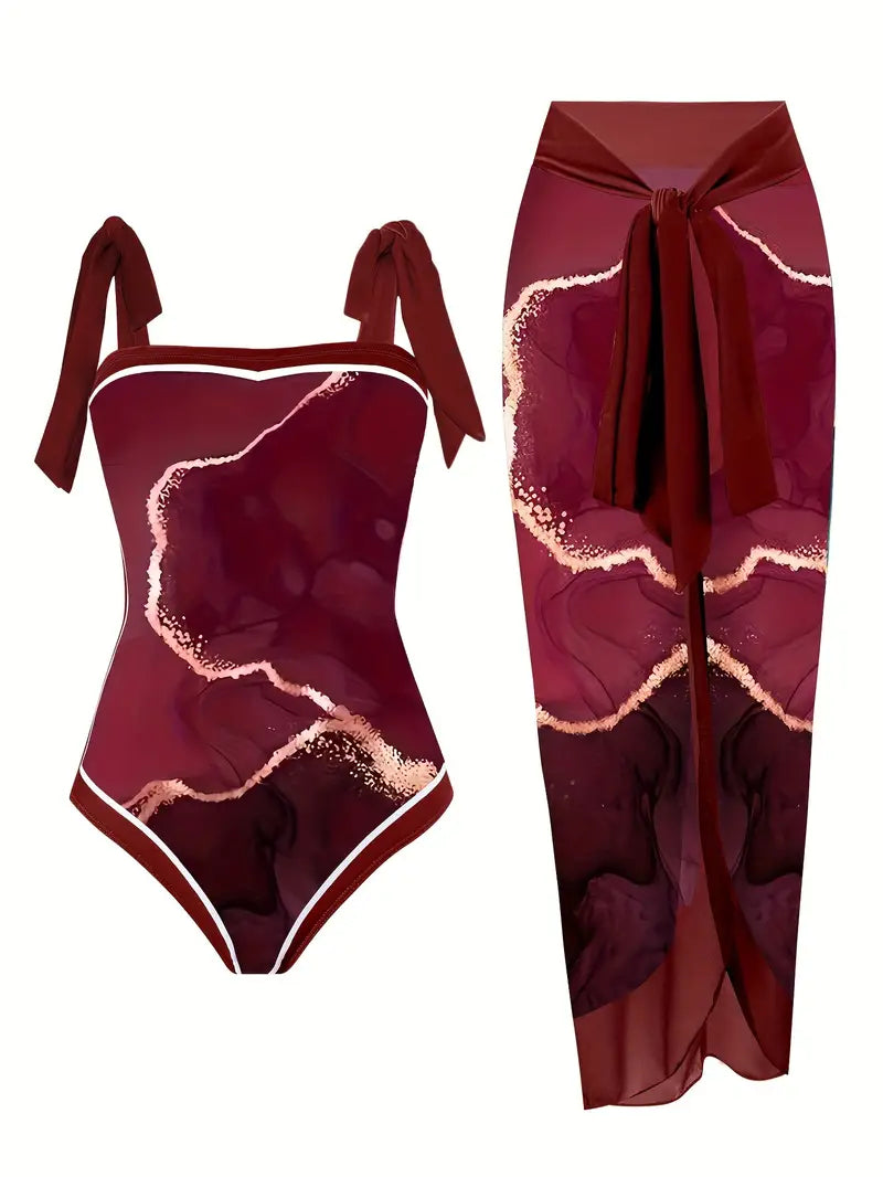 LP | Elegante costume da bagno e gonna con stampa marmo in un unico pezzo