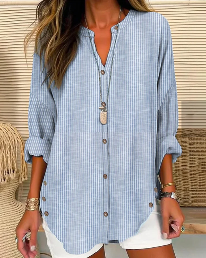 LP | Top alla moda con stampa a righe e scollo a V