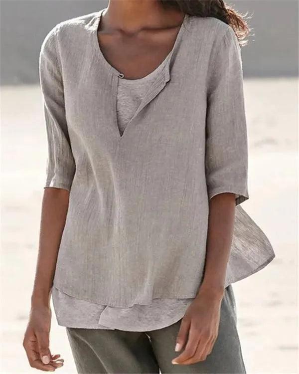 LP | Abbigliamento donna Mezza manica con collo a V Camicie solide casual