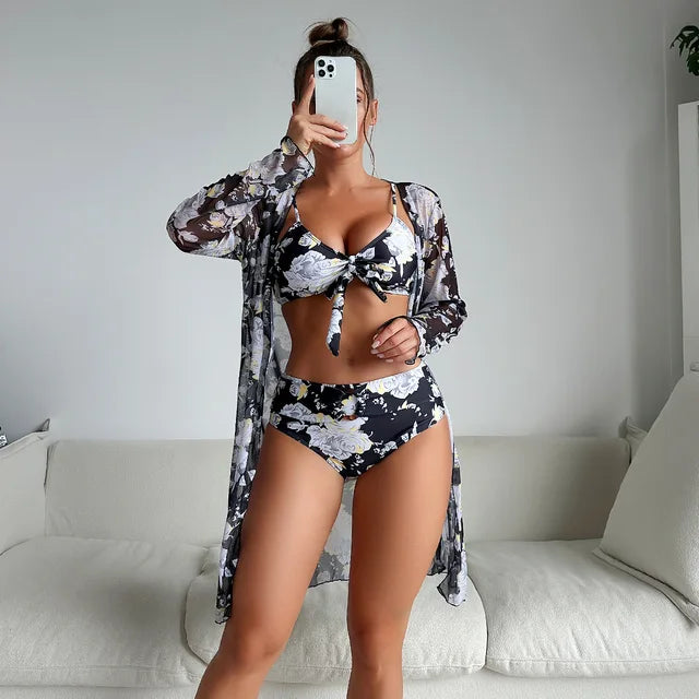 LP | Elegante bikini estivo a vita alta con motivo floreale