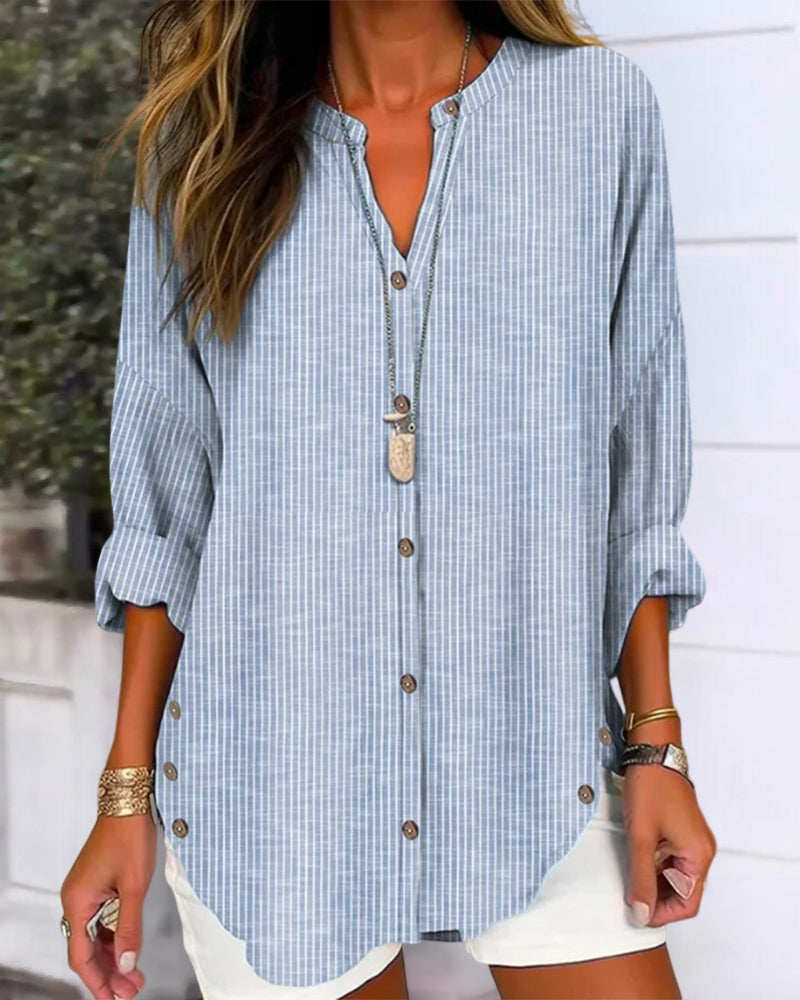 LP | Top alla moda con stampa a righe e scollo a V
