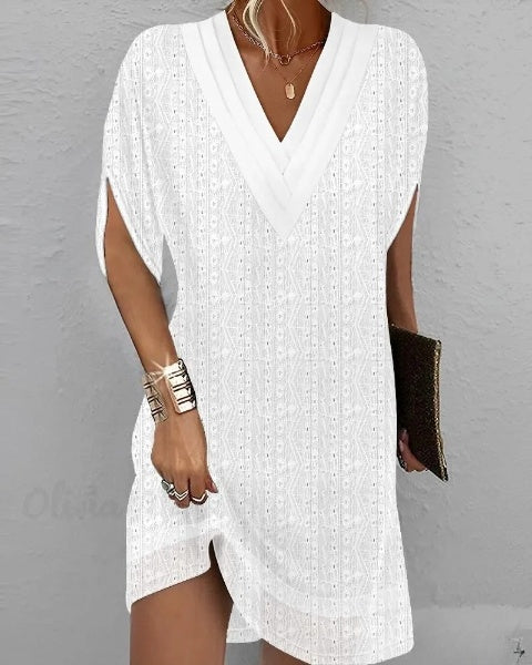 LP | Berta - Abito casual da donna con mezze maniche, scollo a V e occhielli ricamati