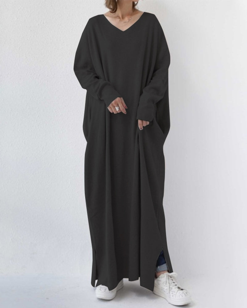 LP | maxi abito elegante a maniche lunghe con scollo a V da indossare tutti i giorni