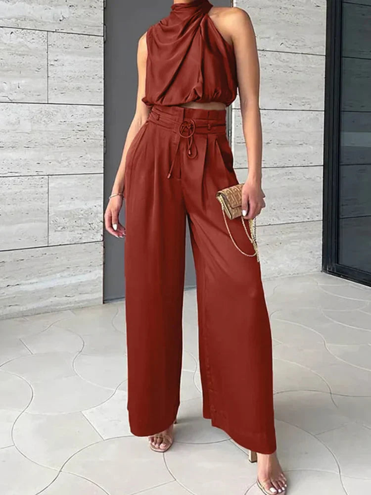 LP | Crop top con collo alto e set di gambe larghe