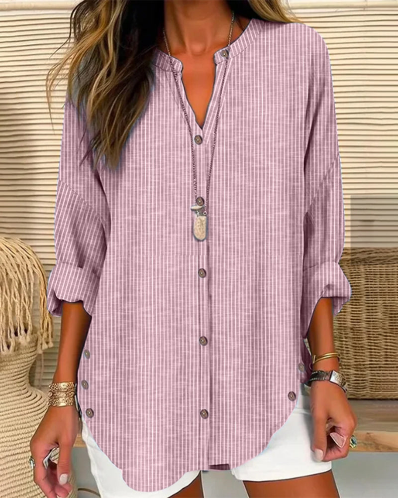 LP | Top alla moda con stampa a righe e scollo a V