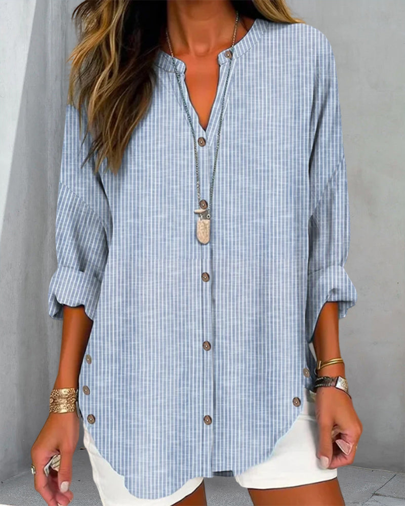 LP | Top alla moda con stampa a righe e scollo a V