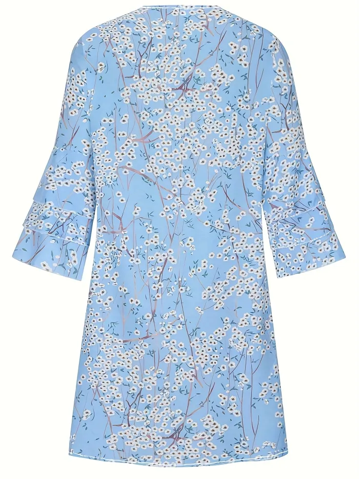 LP | Gianna - Abito con stampa floreale e orlo increspato, abito casual multistrato con maniche a mezza lunghezza e scollo a V, Abbigliamento donna
