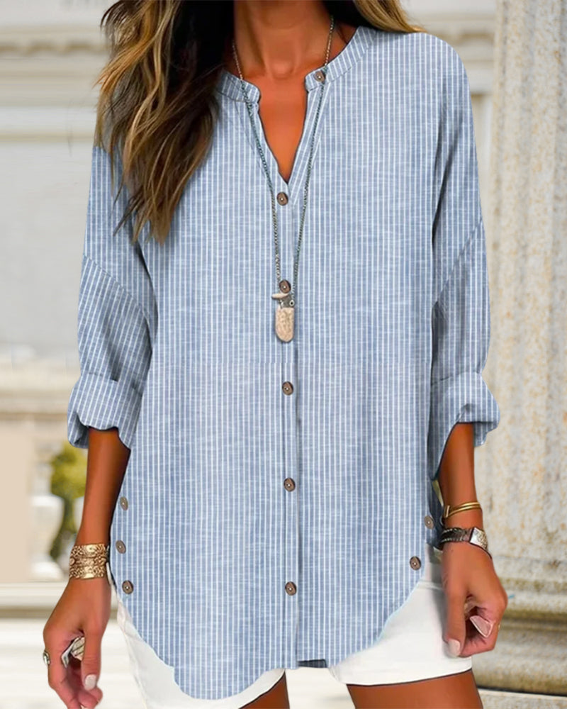 LP | Top alla moda con stampa a righe e scollo a V