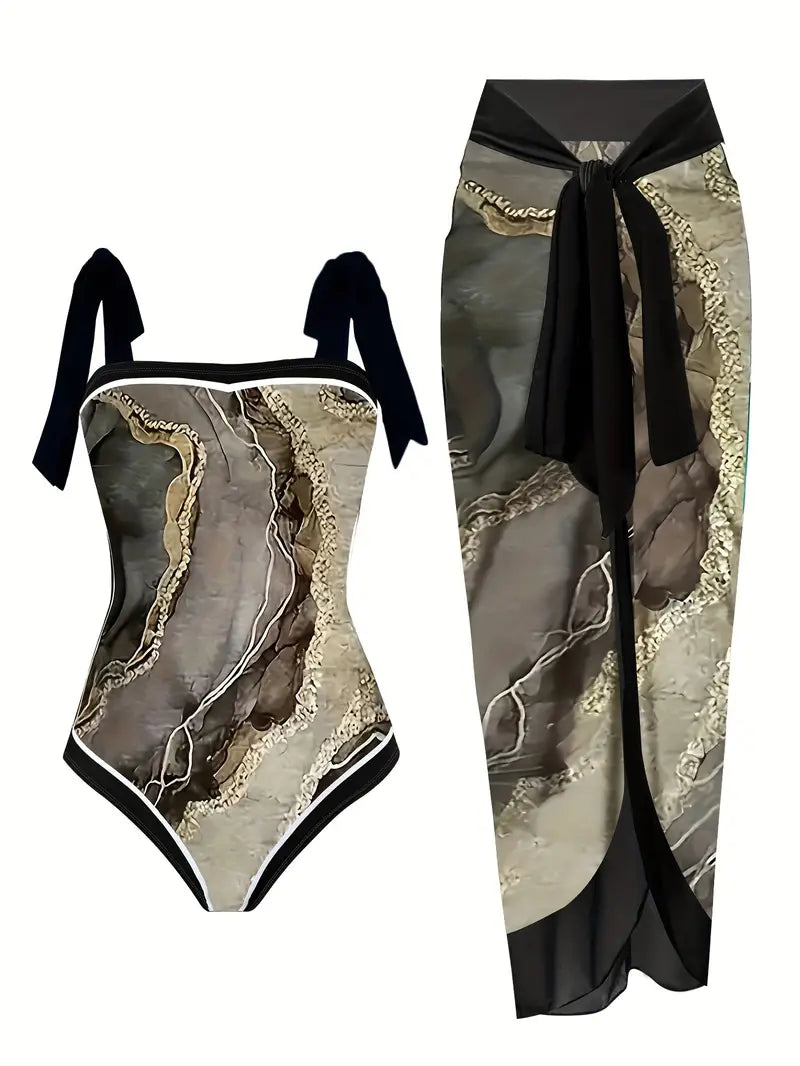 LP | Elegante costume da bagno e gonna con stampa marmo in un unico pezzo