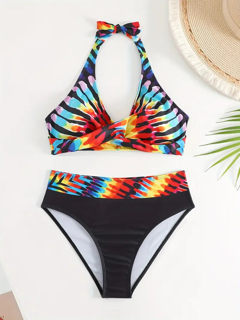 LP | Stampa casuale alla moda Halter Cross Bikini