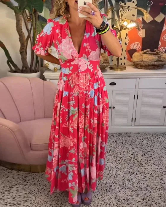 LP | Abito con scollo a V e stampa floreale