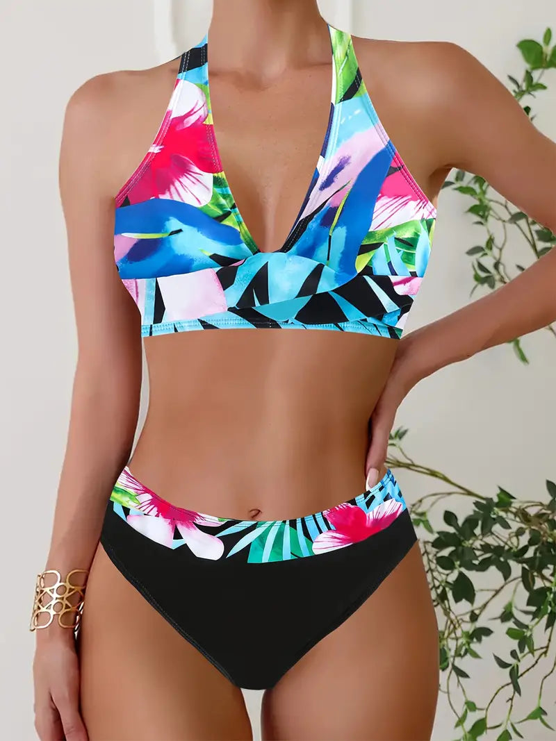 LP | Stampa casuale alla moda Halter Cross Bikini