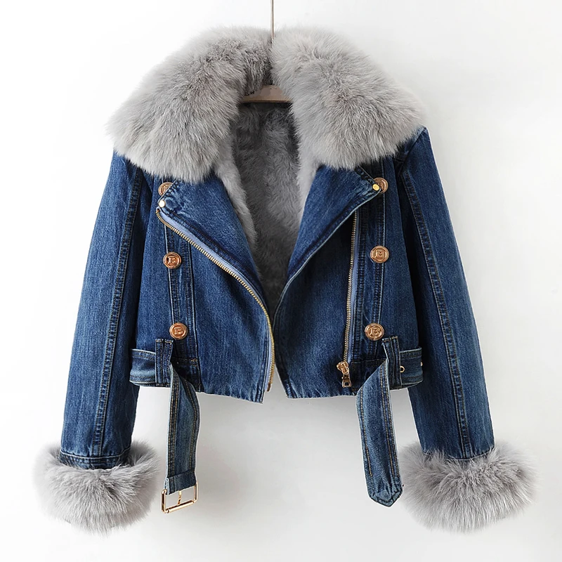 LP | Lussuosa giacca di jeans in pelliccia sintetica