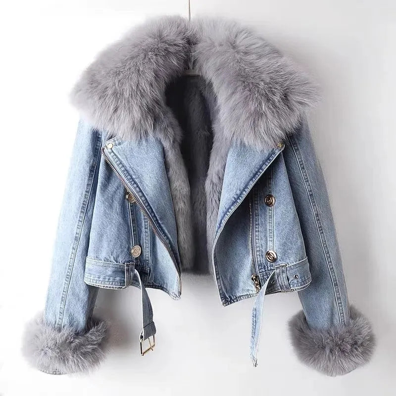 LP | Lussuosa giacca di jeans in pelliccia sintetica