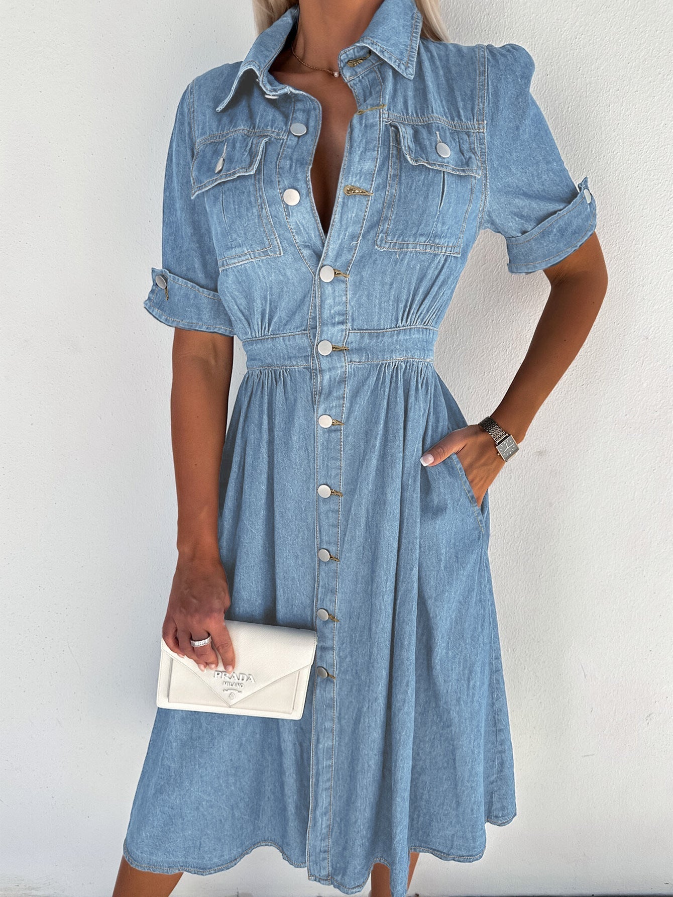 LP | Abito in denim professionale: Dolcevita patchwork solido