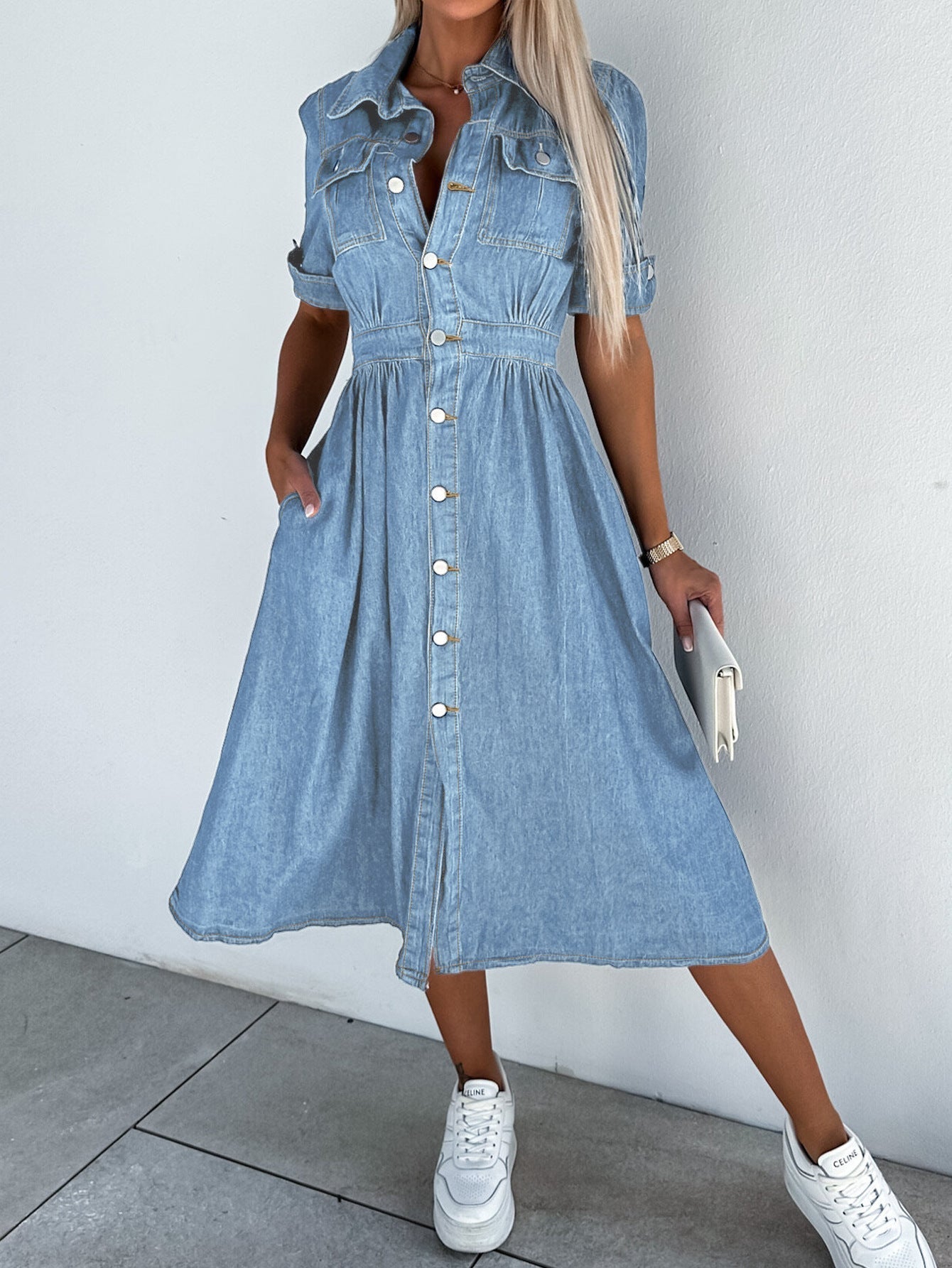 LP | Abito in denim professionale: Dolcevita patchwork solido