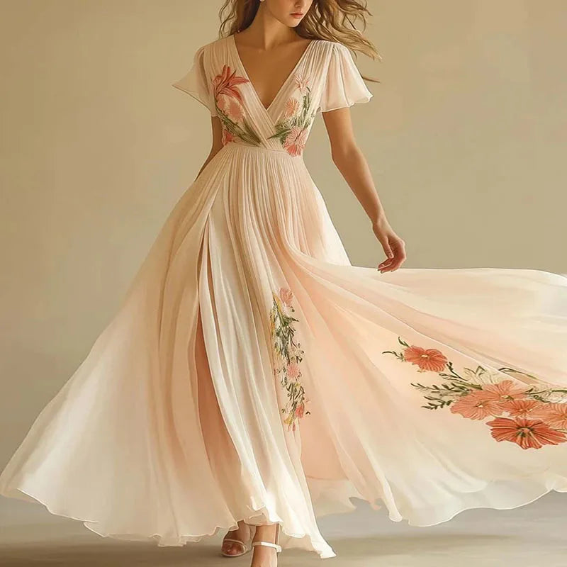 LP | LUMIELLA - ABITO DA FESTA ELEGANTE CON VITA ALTA E SCOLLO A V