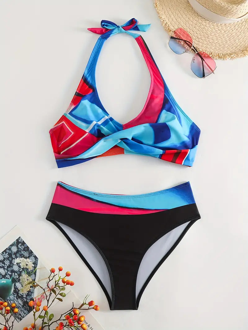 LP | Stampa casuale alla moda Halter Cross Bikini