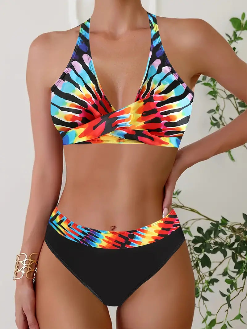 LP | Stampa casuale alla moda Halter Cross Bikini