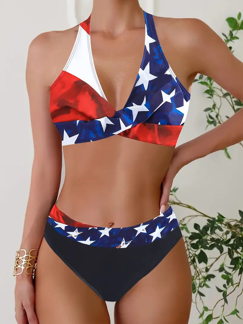 LP | Stampa casuale alla moda Halter Cross Bikini