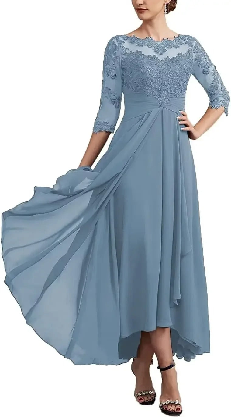 LP | Maxi abito in chiffon con maniche trasparenti di lunghezza midi