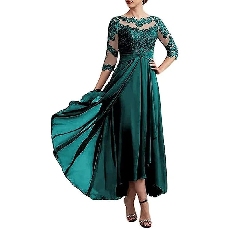 LP | Maxi abito in chiffon con maniche trasparenti di lunghezza midi