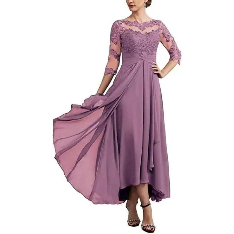 LP | Maxi abito in chiffon con maniche trasparenti di lunghezza midi