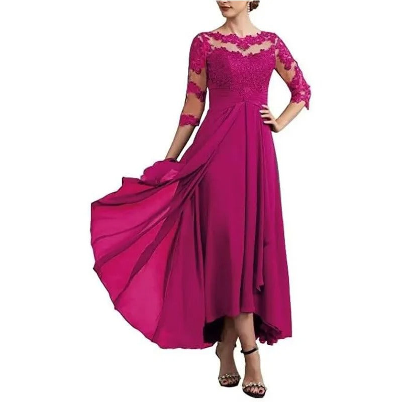 LP | Maxi abito in chiffon con maniche trasparenti di lunghezza midi
