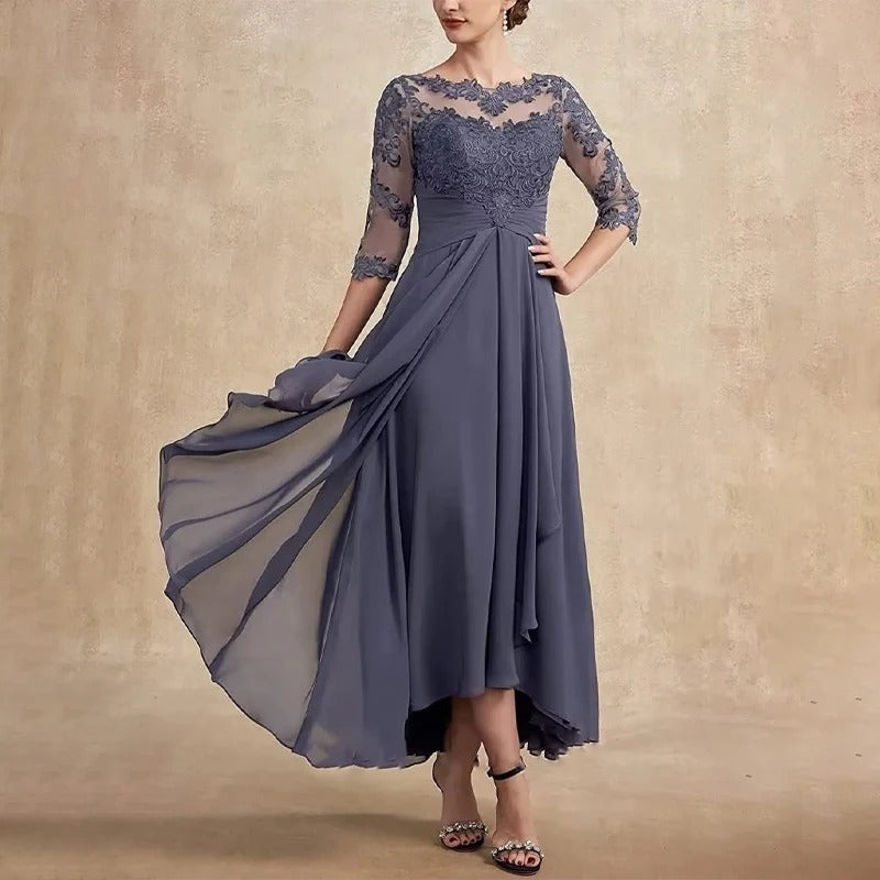 LP | Maxi abito in chiffon con maniche trasparenti di lunghezza midi