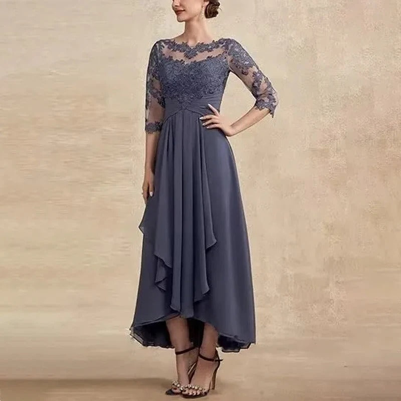 LP | Maxi abito in chiffon con maniche trasparenti di lunghezza midi