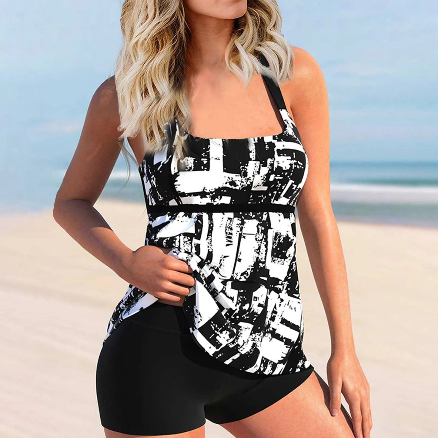 LP | Costume da bagno tankini stampato con scollo quadrato