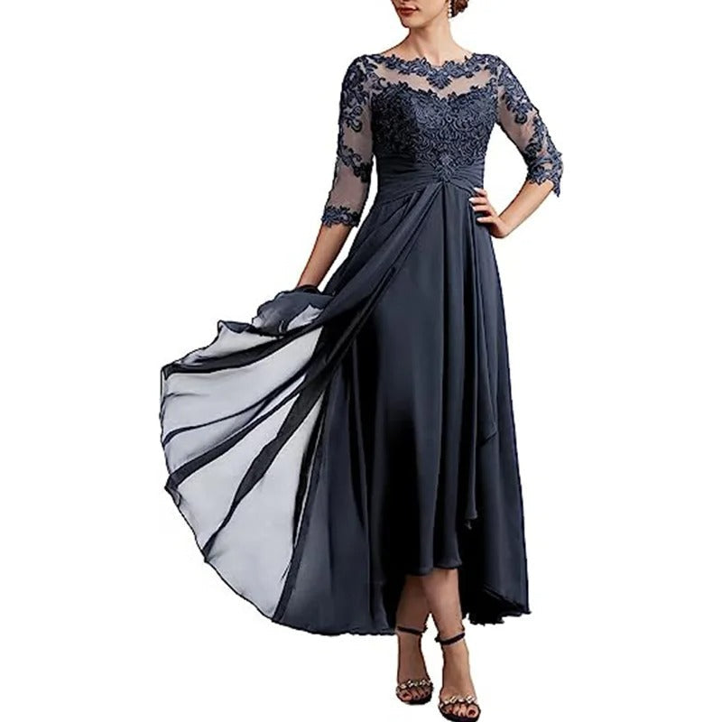 LP | Maxi abito in chiffon con maniche trasparenti di lunghezza midi