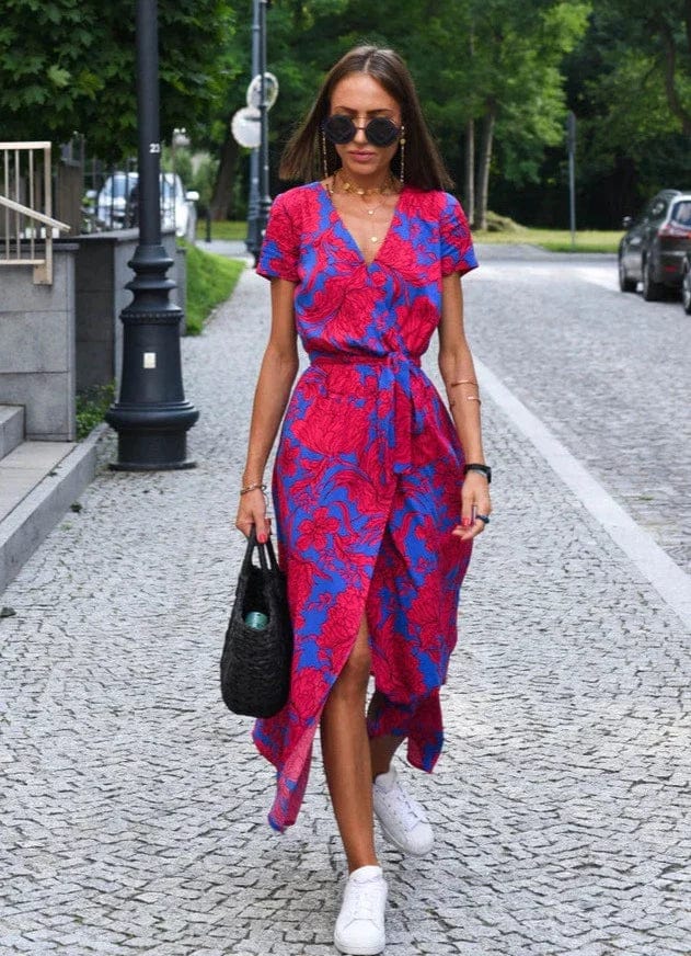 LP | Elegante abito midi estivo a fiori colorati