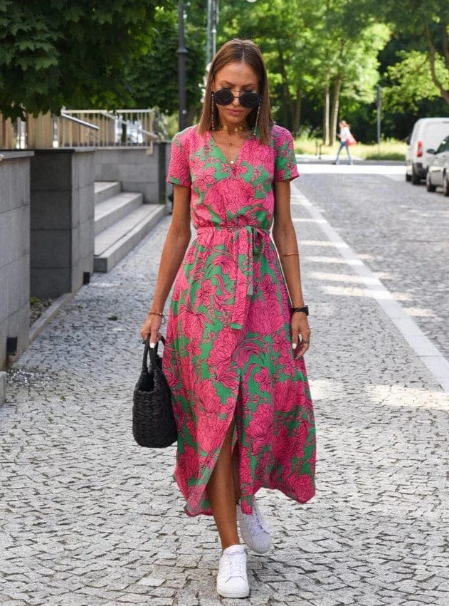 LP | Elegante abito midi estivo a fiori colorati