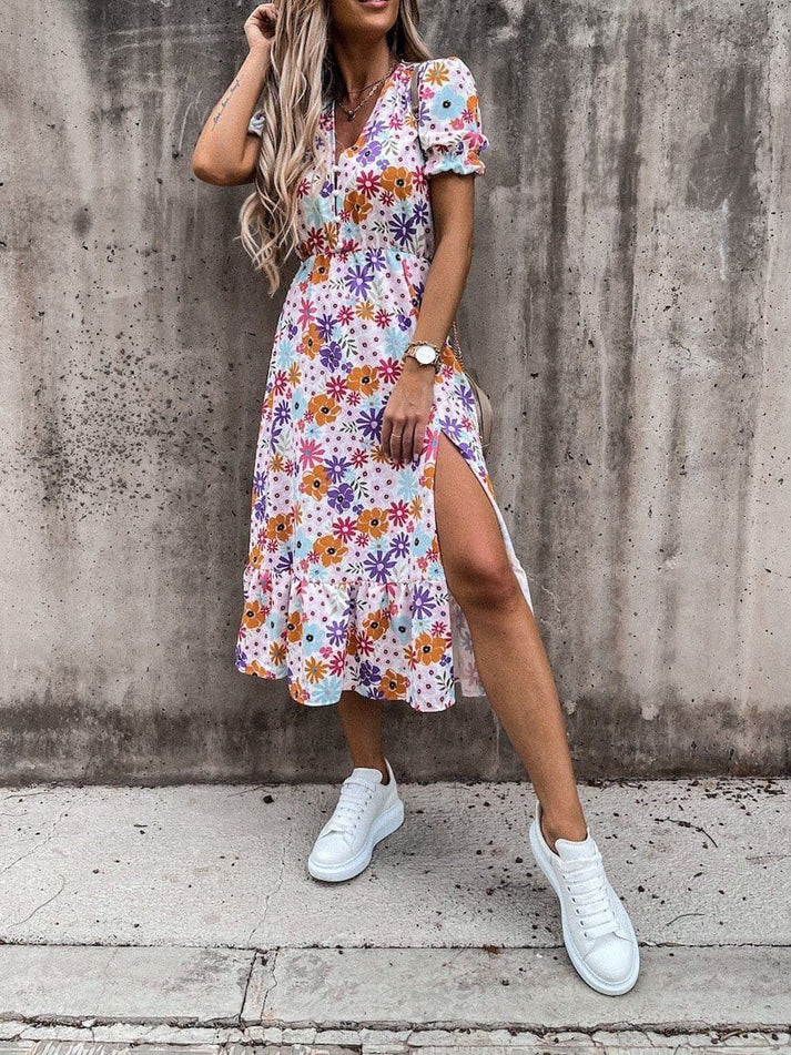 LP | Karen - Maxi abito a fantasia con scollo a V