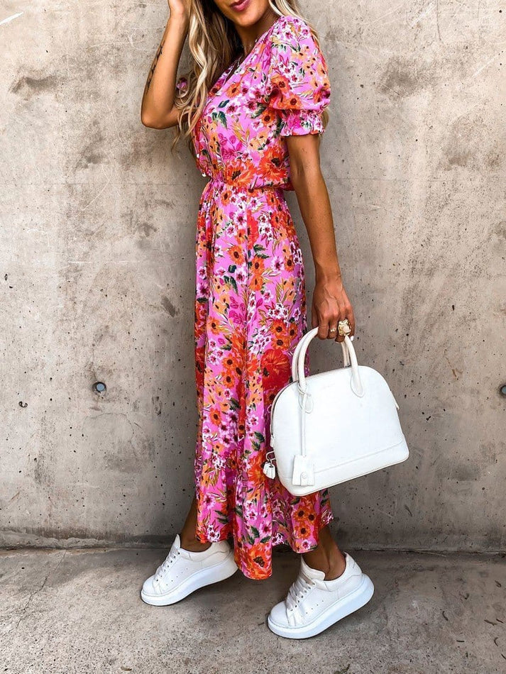 LP | Karen - Maxi abito a fantasia con scollo a V
