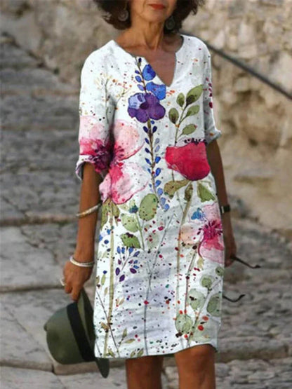 LP | Abito midi stampato con scollo a V