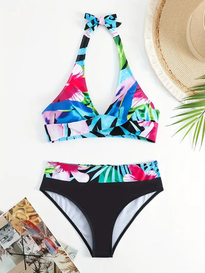 LP | Stampa casuale alla moda Halter Cross Bikini