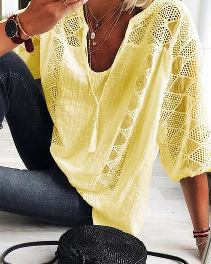 LP | Top elegante con scollo a U e pizzo