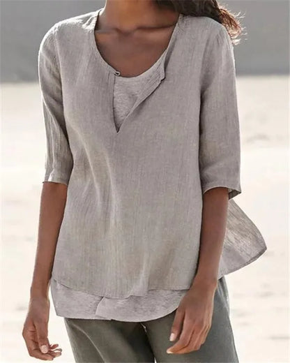 LP | Abbigliamento donna Mezza manica con collo a V Camicie solide casual