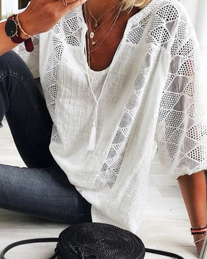LP | Top elegante con scollo a U e pizzo