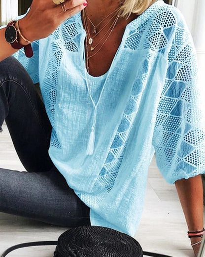 LP | Top elegante con scollo a U e pizzo