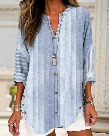 LP | Top alla moda con stampa a righe e scollo a V