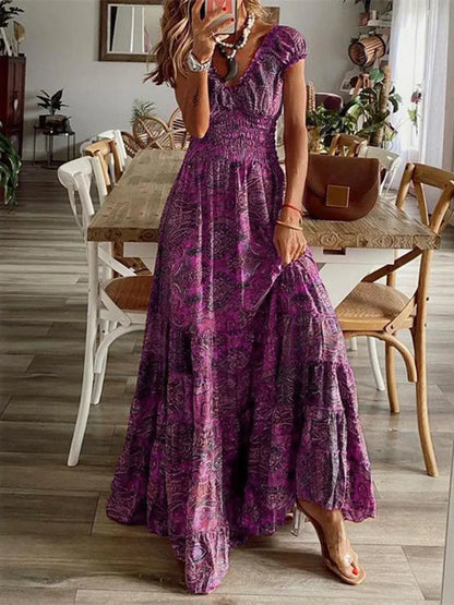 LP | Abito grande con scollo a V smocked e maniche corte