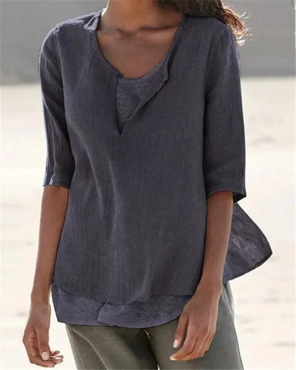 LP | Abbigliamento donna Mezza manica con collo a V Camicie solide casual