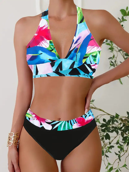 LP | Stampa casuale alla moda Halter Cross Bikini